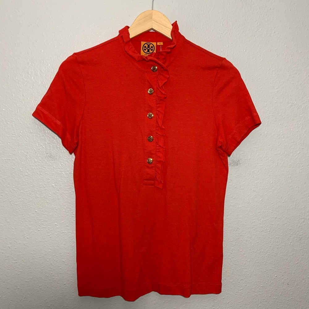 Tory Burch Red Polo Shirt w/ buttons - Picture 2 of 7